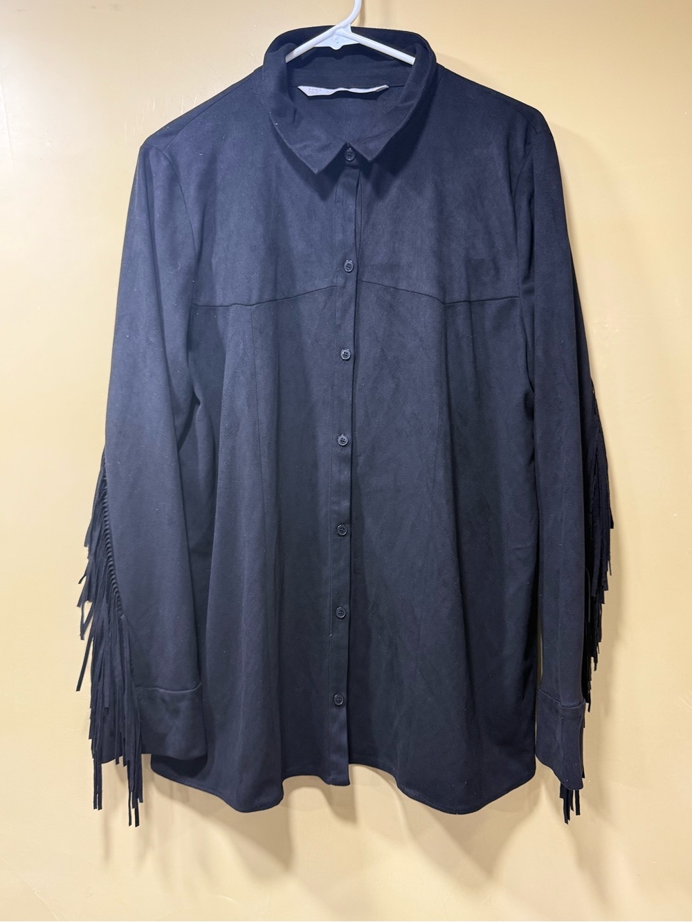 Zara Black Blouse with Fringe Sleeve Detail - Picture 2 of 10